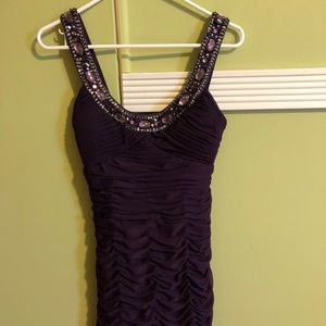 Cache, cocktail rhinestones ruched dress